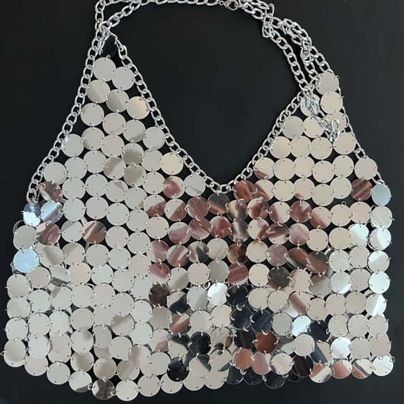 Monique Lhuillier Metallic Silver Chainmail Halter Top Luxury Showgirl Medium - Picture 6 of 9